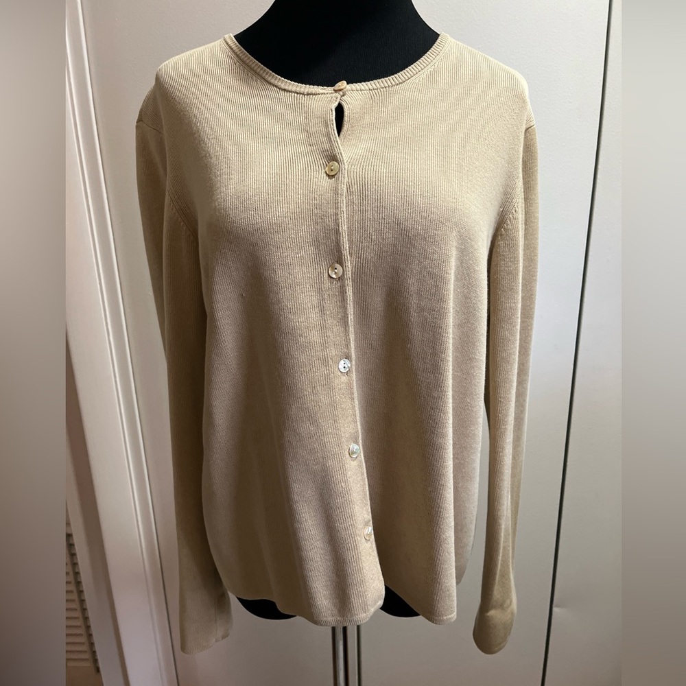 Tommy Bahama Cardigan Womens XL Tan Silk Cotton